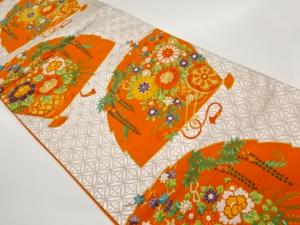 檜垣に花車・花器・七宝模様織出し袋帯